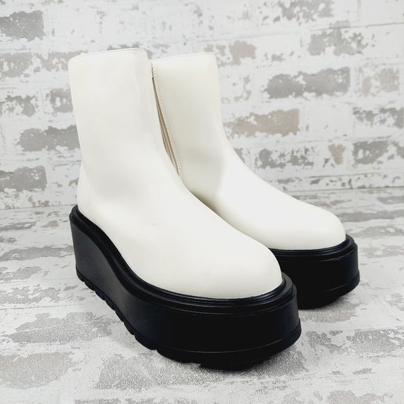 New Bp Milo White Vegan Zip Up Platform Ankle Boots i19 - Picture 4 of 15